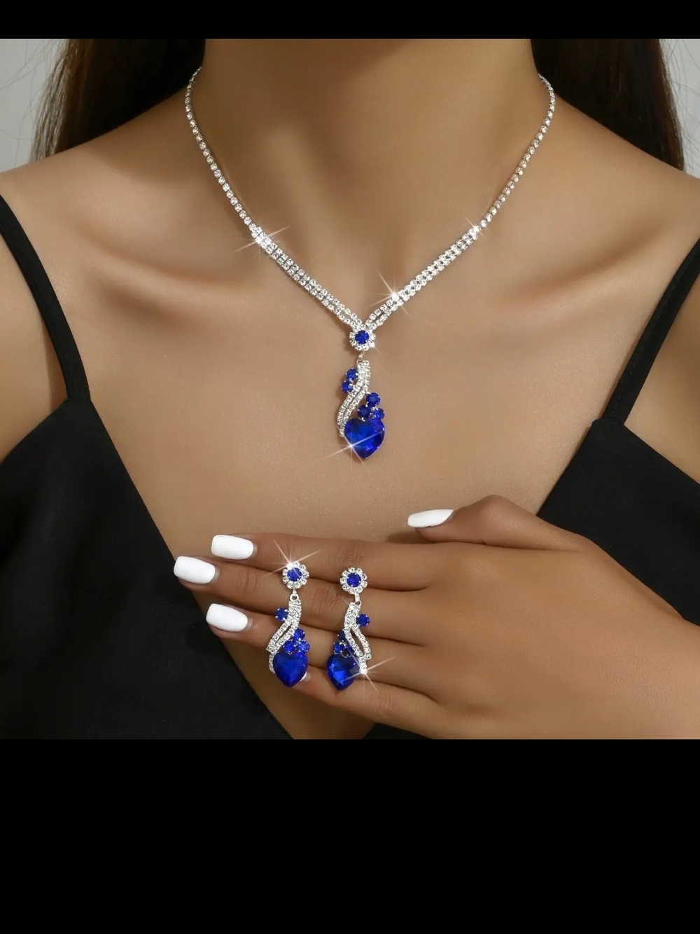 Sapphire Blue Crystal Necklace and Earrings Set
